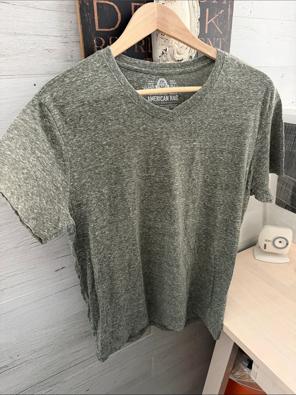 American Rag Short Sleeve V-Neck Tee in Grey Heather